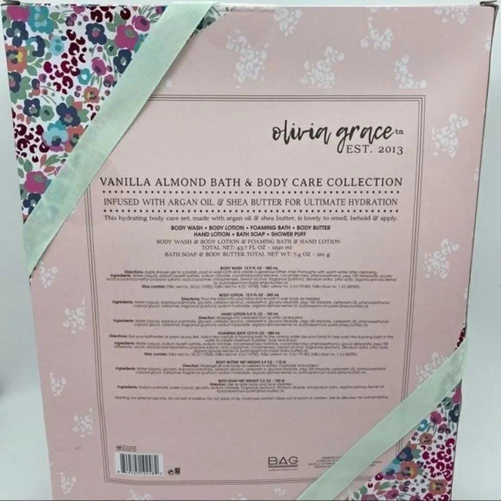 Bath and Body Gift Set Vanilla Almond Lotion Body Wash Soap New